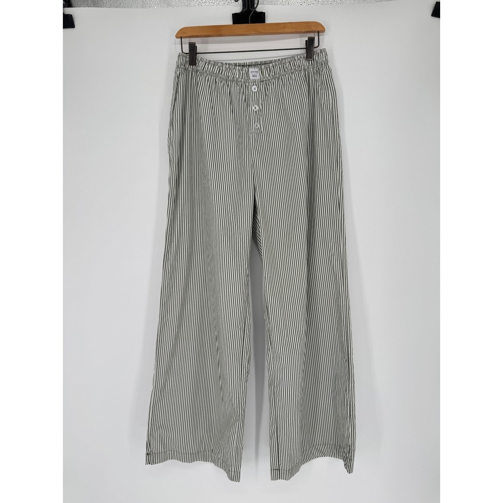Happily Grey Cotton Striped Wide Leg Pants Women M Coastal Minimalist Loungewear
